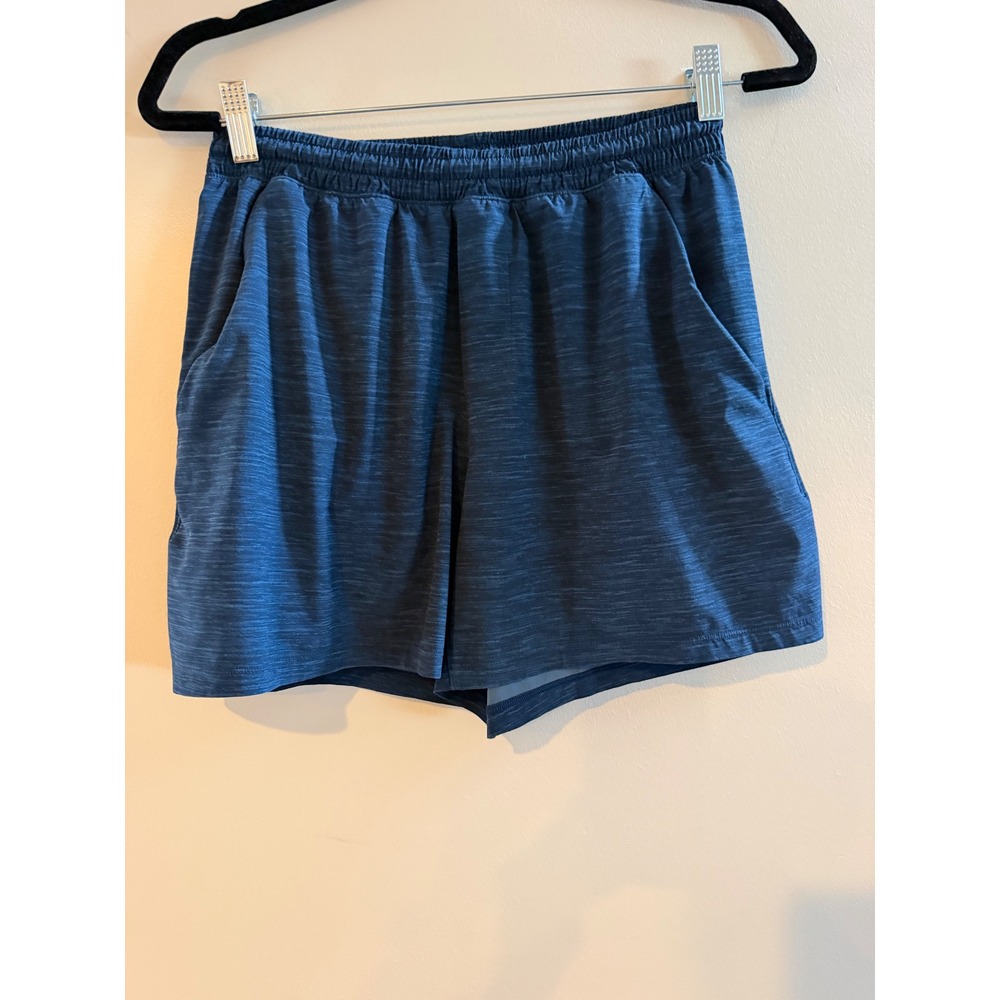 Lululemon Mens Blue Space Dye Athletic Shorts Size M Zipper Pocket no liner 5in